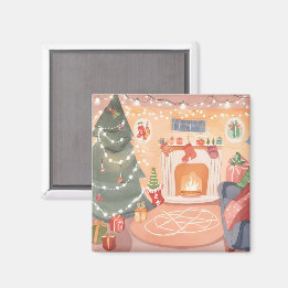 Íman Lareira de Natal em Aquarela