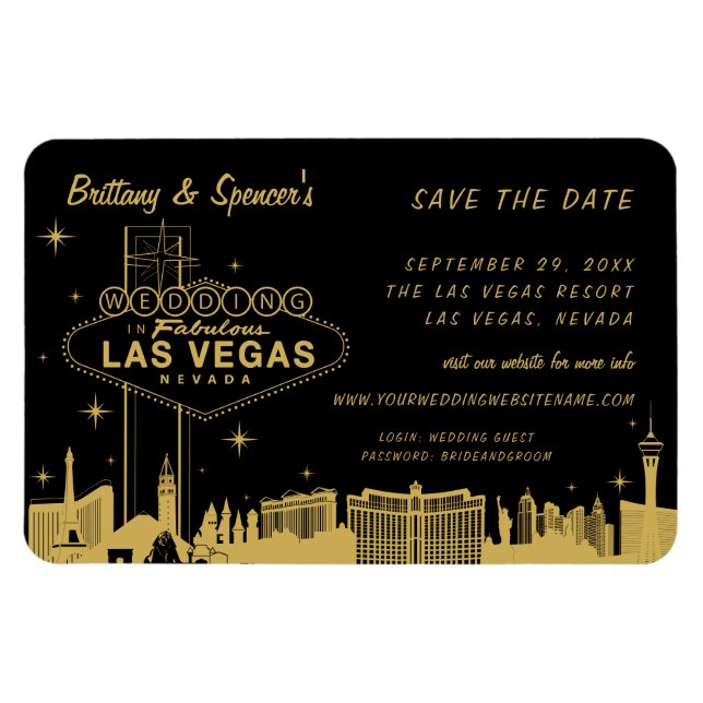 Íman Las Vegas Strip Preto e Dourado Salve a Data (Horizontal)