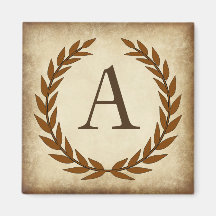 Laurel Wreath Aged Papyrus Monograma Inicial A