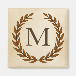 Íman Laurel Wreath em Pergaminho Monograma Inicial M