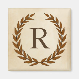 Íman Laurel Wreath em Pergaminho Monograma Inicial R
