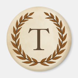 Íman Laurel Wreath em Pergaminho Monograma Inicial T