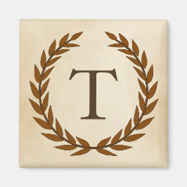 Íman Laurel Wreath em Pergaminho Monograma Inicial T