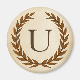 Íman Laurel Wreath em Pergaminho Monograma Inicial U