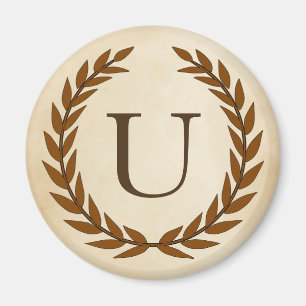 Íman Laurel Wreath em Pergaminho Monograma Inicial U