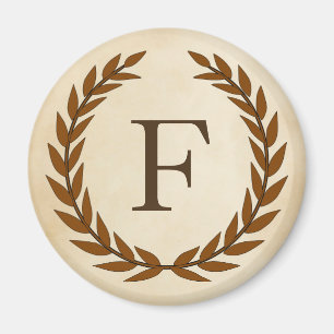 Íman Laurel Wreath on Parchment Monogram Initial F