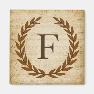Íman Laurel Wreath Sheet Music Monogram Initial F