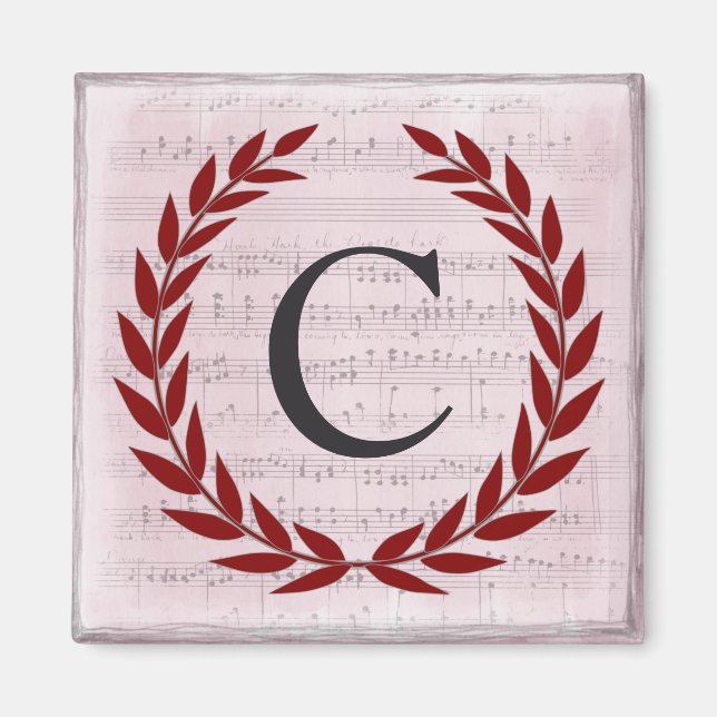 Íman Laurel Wreath Sheet Music Monograma Inicial C (Frente)