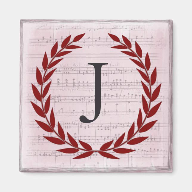 Íman Laurel Wreath Sheet Music Monograma Inicial J (Frente)