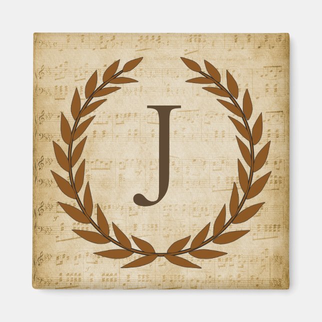 Íman Laurel Wreath Sheet Music Monograma Inicial J (Frente)