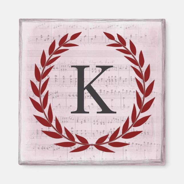 Íman Laurel Wreath Sheet Music Monograma Inicial K (Frente)