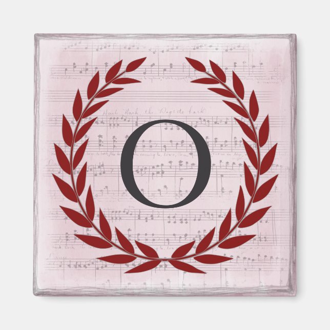 Íman Laurel Wreath Sheet Music Monograma Inicial O (Frente)