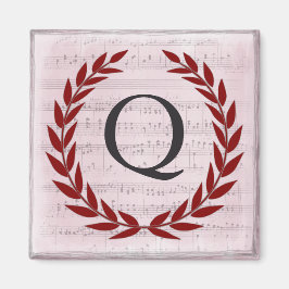 Íman Laurel Wreath Sheet Music Monograma Inicial Q
