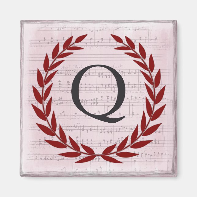 Íman Laurel Wreath Sheet Music Monograma Inicial Q (Frente)