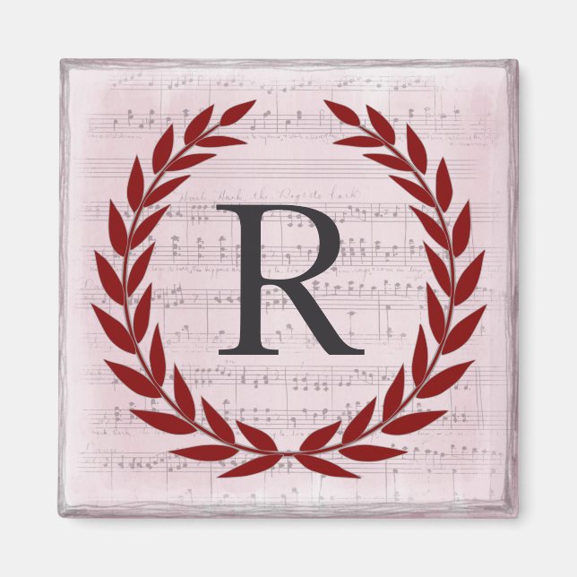 Íman Laurel Wreath Sheet Music Monograma Inicial R (Frente)