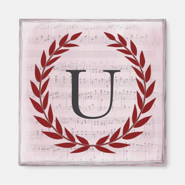 Íman Laurel Wreath Sheet Music Monograma Inicial U (Frente)