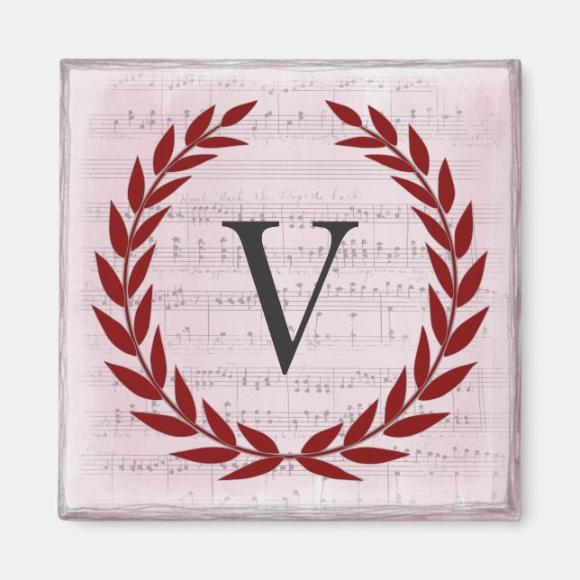Íman Laurel Wreath Sheet Music Monograma Inicial V (Frente)