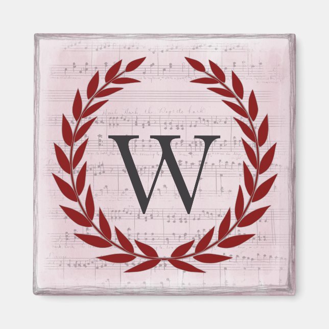 Íman Laurel Wreath Sheet Music Monograma Inicial W (Frente)