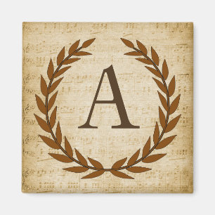 Íman Laurel Wreath sobre Papyrus Monograma Inicial A
