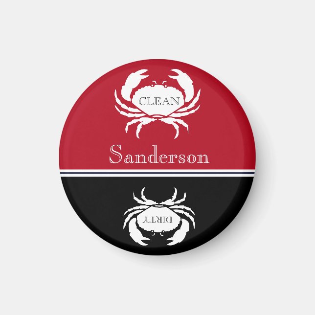 Íman Lavadora de louça branca, vermelha, náutica, limpa (Frente)