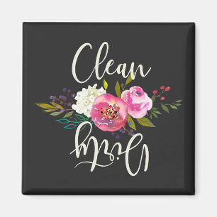 Íman Lavadora de louça floral de cor rosa e limpa