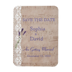 Íman Lavanda de Folha de Música Romântica SALVE A DATA
