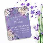 Íman Lavanda Floral Primavera Casamento Salvar Data<br><div class="desc">Os designs florais de aquarela tornaram-se cada vez mais populares no mundo dos casamentos. Esta design apresenta traços de aquarela suaves e delicados em cor branca e lavanda que evocam um sentido de romantismo e elegância. A combinação de cores pastel e vibrante dá a esta suíte de casamento uma sensação...</div>