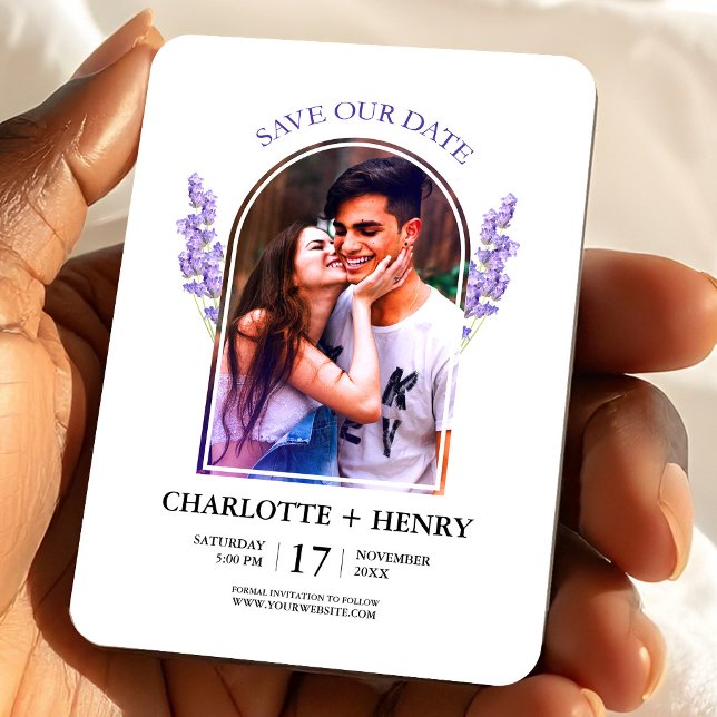 Íman Lavender Photo Save the Date Floral Wedding (Lavender Photo Save the Date Floral Wedding Magnet, Wedding Favors)