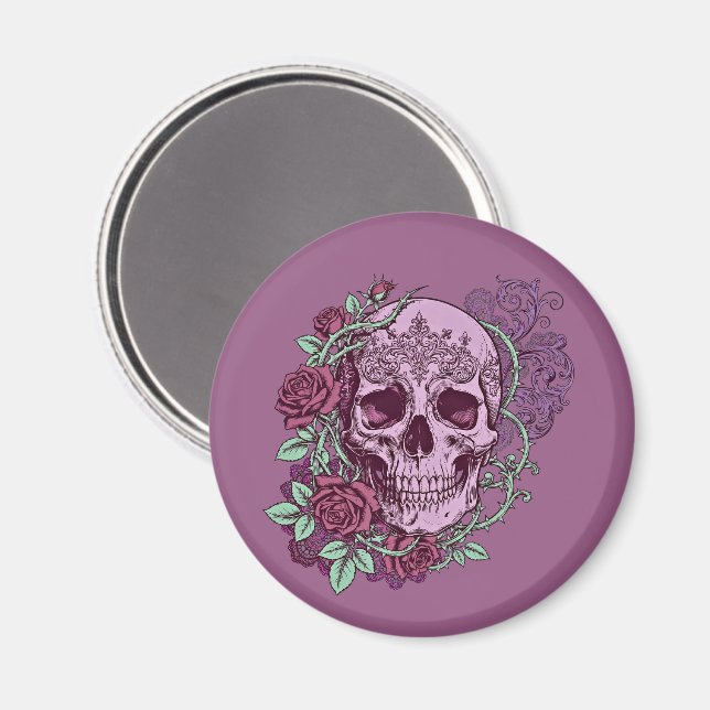 Íman Lavender Skull With Roses Goth Design (Front/Back)