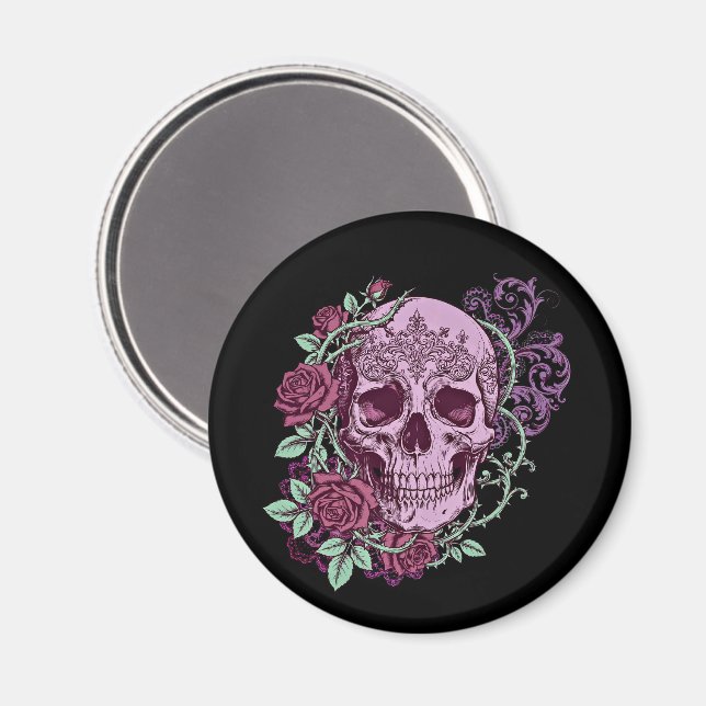 Íman Lavender Skull With Roses Goth Design (Front/Back)