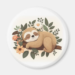 Íman Lazy sloth sleeping on a branch cartoon