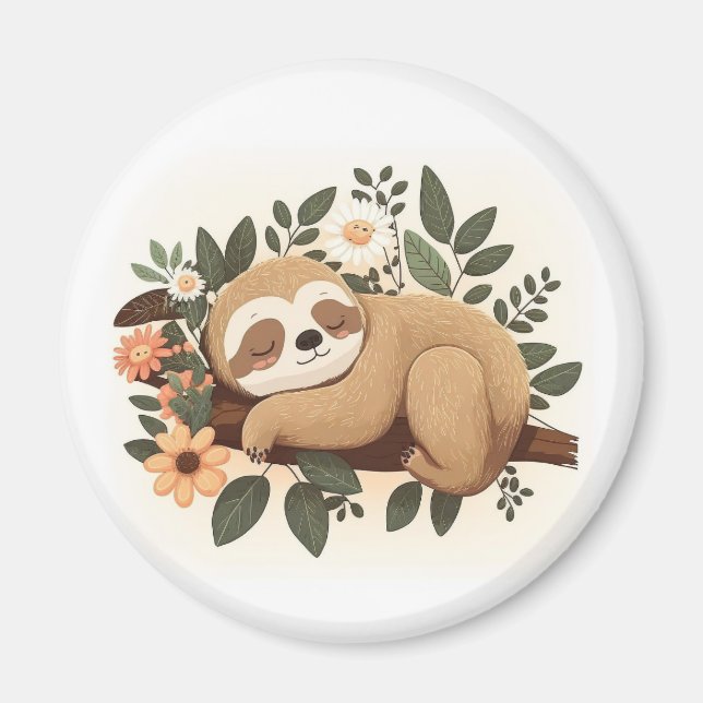 Íman Lazy sloth sleeping on a branch cartoon            (Frente)