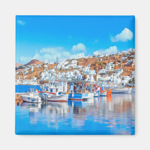 Íman ldp MYKONOS - navios de pesca - porto - panorama