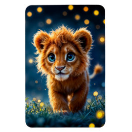 Íman Leão de bebê mágico caminhando em uma noite de fan