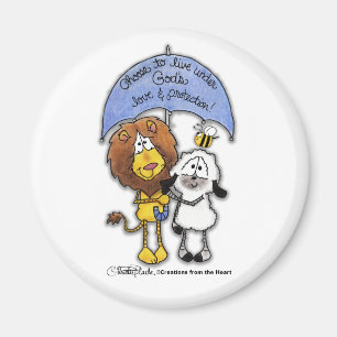 Íman Leão e Lamb sob guarda-chuva