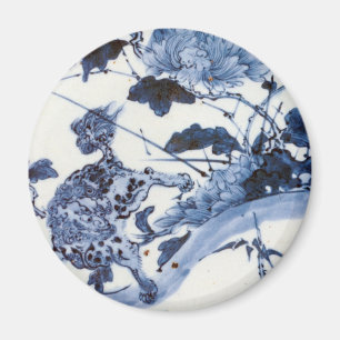 Íman Leão e peônia japoneses do vintage