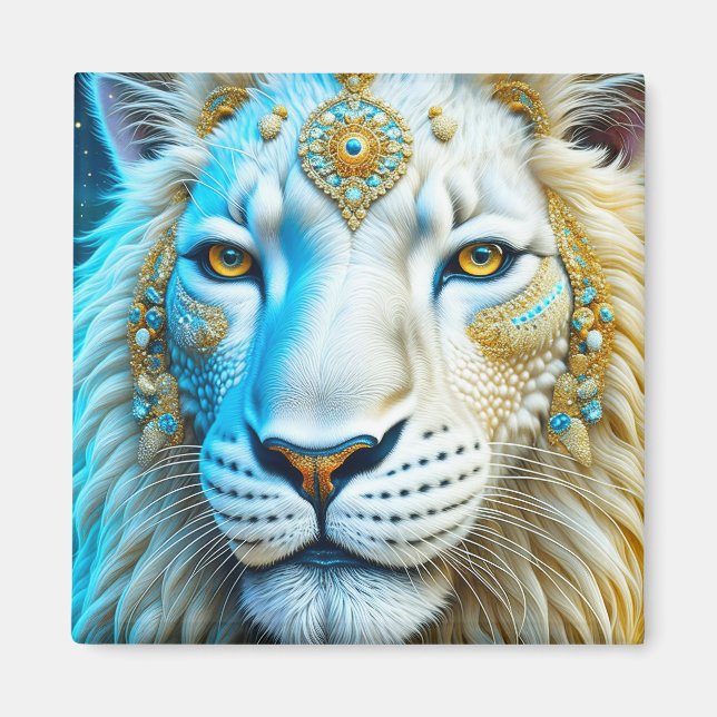 Íman Leão Majestoso Branco e Dourado   (Frente)