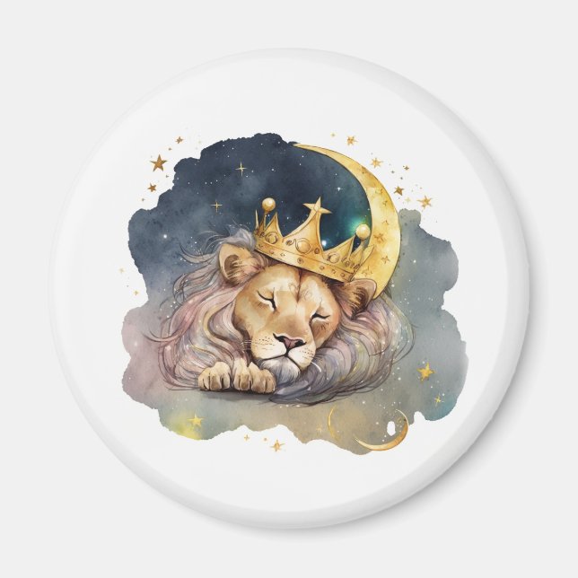 Íman Leão rei fofo dormindo na lua (Frente)