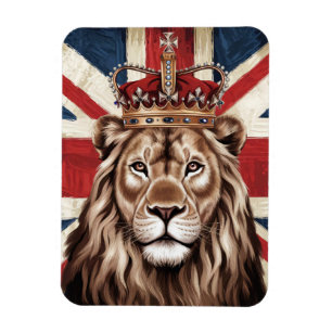 Íman Leão Vestindo uma bandeira britânica coroa
