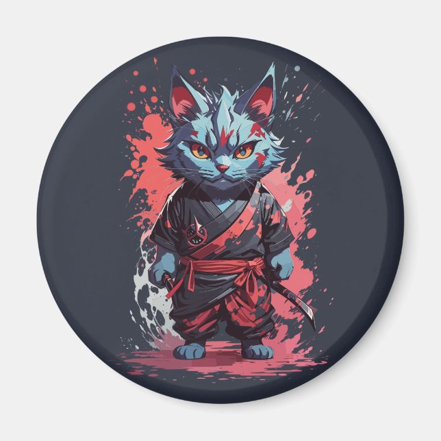 Íman Legal Cinza d'água Ninja Cat Warrior (Frente)