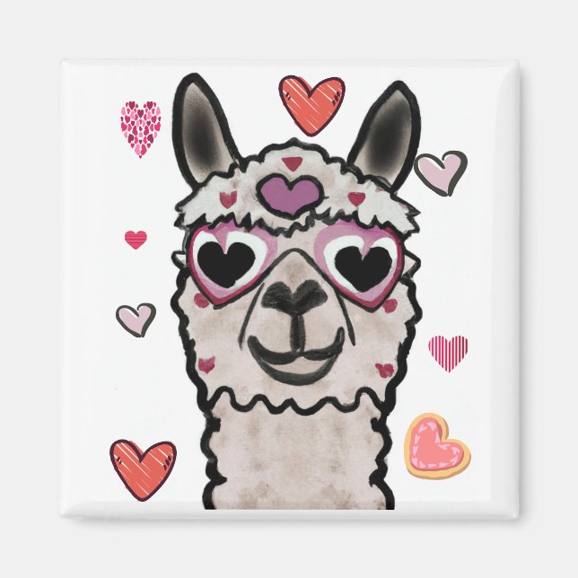Íman Legal Llama com óculos cardíacos (Frente)