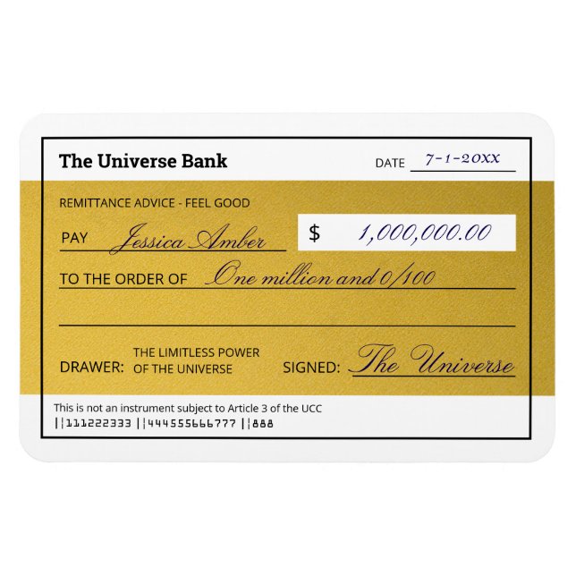 Íman Lei da Atração Cheque de Abundância Ouro Elegante (Horizontal)