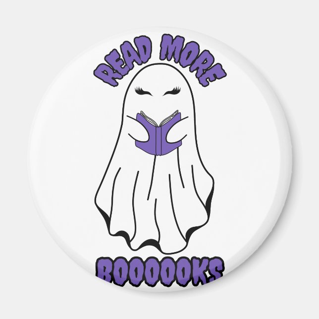 Íman Leia mais livros Halloween Ghost Purple (Frente)