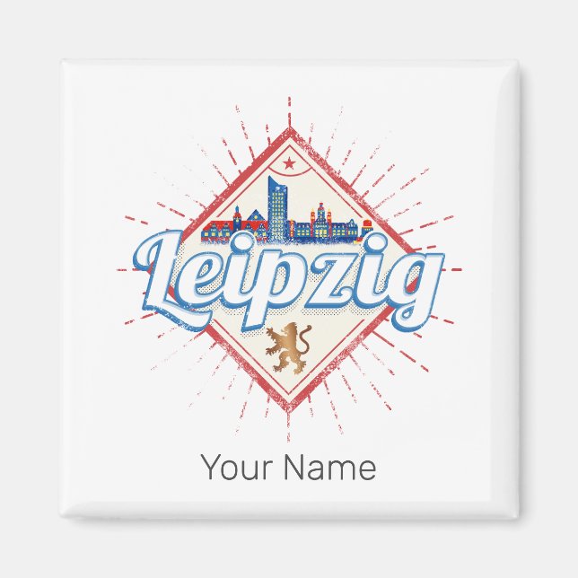Íman Leipzig Alemanha Saxónia Retro Skyline Vintage (Frente)