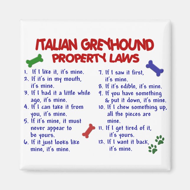 Íman Leis de propriedade GREYHOUND ITALIANAS (Frente)