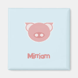 Íman Leitão cor-de-rosa monograma em azul