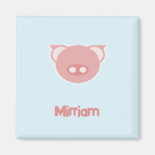 Íman Leitão cor-de-rosa monograma em azul