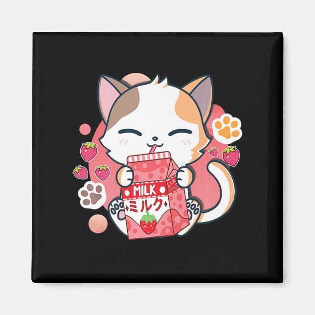Íman Leite de Morango Gato Kawaii Anime Neko Gift Girls (Frente)
