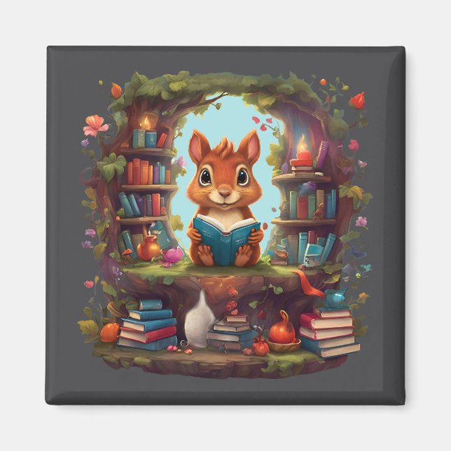 Íman Leitura De Esquilo Numa Estante De Vintage (Frente)