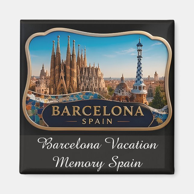 Íman 🧲 Lembrança de Férias do Horizonte de Barcelona E (Frente)